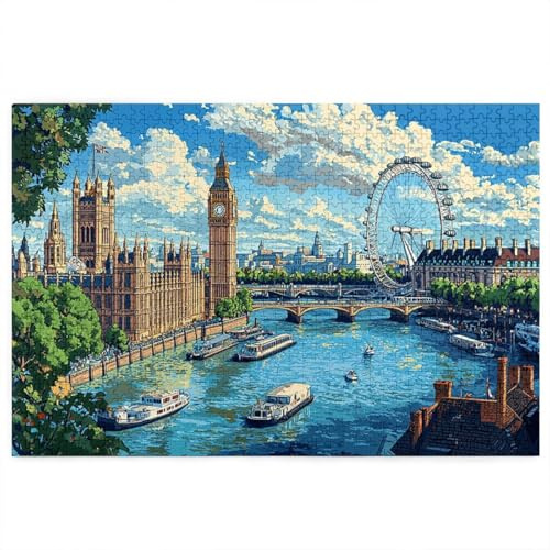 Puzzle 1500 Teile, London Puzzle 1500 Teile Erwachsene, Landschaft Holzpuzzle Erwachsene mit Exquisiter Verpackungsbox, EIN Herausforderndes Rätsel, Holzpuzzle für Zimmer Wanddeko, Geschenke, -4386