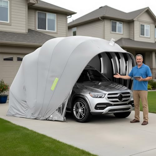 Garaje Plegable Móvil, Garaje Exterior para Coche con Cerradura, Cochera Móvil Resistente al Frío y La Lluvia, para Exteriores, Camión, Barco, 5.5m x 2.5m x 2.3m, Grigio
