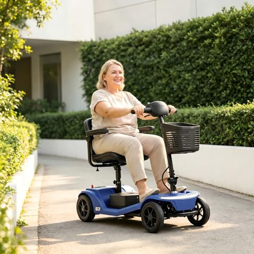 kozamas Seniorenmobil Elektromobil 4-Rad E-Roller bis 136 kg herausnehmbare Batterie 12Ah 6 km/h mit USB-Ladung LED-Beleuchtung elektromagnetische Bremse höhenverstellbarer Sitz Blau