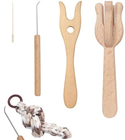 4-pack trä stickgaffel flätad vävning Craft Tool Kit
