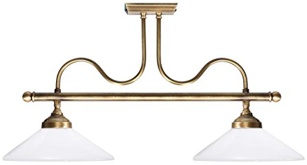Licht-Erlebnisse Jugendstil Deckenlampe geschwungen Glasschirm Echt-Messing 2-flmg Deckenleuchte Esstisch Bar Theke