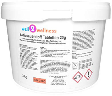 well2wellness Aktivsauerstoff-Tabletten 20g 3,0 kg | Aktiv Sauerstoff Tabletten | Chlorfreie Reinigung | Schnelle Wirkung | Klares und Sauberes Wasser | Poolpflege | Poolzubehör