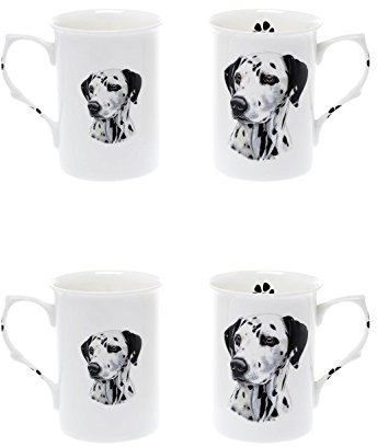 (BB25) Bone China Set of 4 Dalmatian Dog Mugs Presentation Gift Boxed