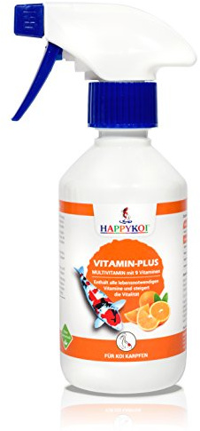 HAPPYKOI® Vitamin-Plus Futterzusatz flüssiges Ergänzungsfuttermittel zum Sprühen aufs Futter (250 ml) | Futterzusatz für Koi Koifutter Fisch Futter Multivitamin Mischung zur Vitalität Steigerung