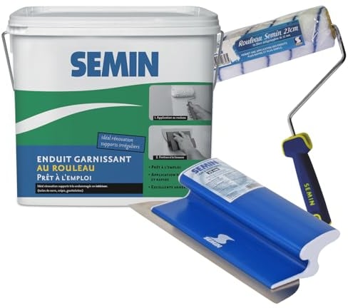 Semin Rénovation des toiles de verre, Pack composé d'un enduit garnissant, d'un rouleau et d'une lame à lisser permettant de rénover facilement une ancienne toile de verre pour obtenir un mur lisse