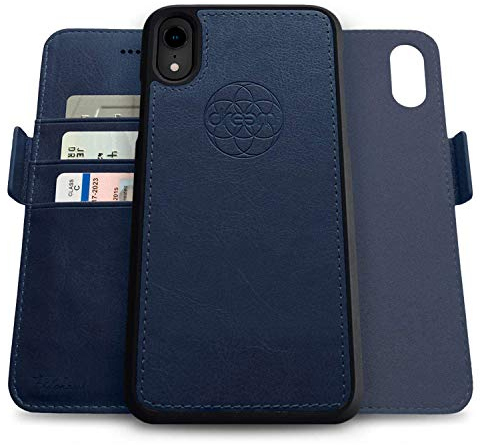 dreem Fibonacci 2-in-1 Wallet Case for Apple iPhone XR - Luxury Vegan Leather, Magnetic Detachable Shockproof Phone Case, RFID Card Protection, 2-Way Flip Stand - Royal