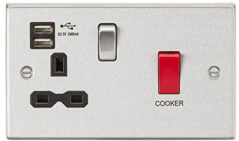 Knightsbridge CS8333UBC - Interruptor DP y enchufe conmutado con cargador USB dual de 2,4 A, cromo cepillado con inserto negro, 45 A/13 A