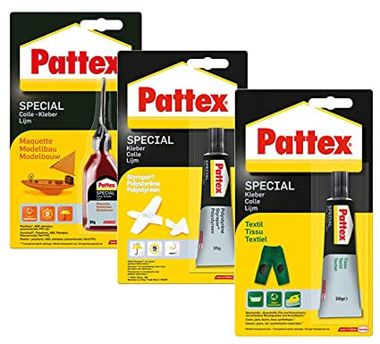 Pattex Colle spéciale (lot de 3, plastique, polystyrène et textile).