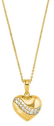 Amor Kette mit Anhänger 925 Sterling Silber Damen Halsschmuck, mit Zirkonia synth., 45 cm, Gold, Herz, Kommt in Schmuck Geschenk Box, 2022090
