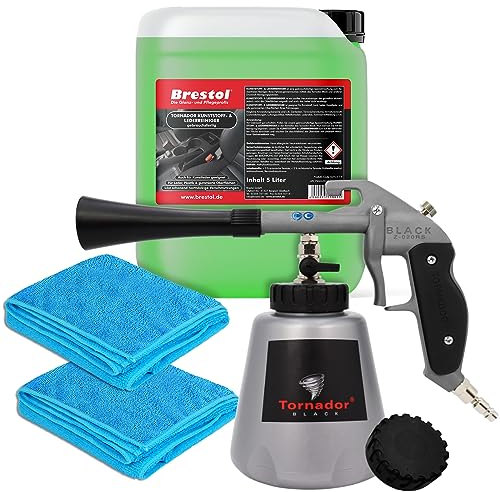 BRESTOL® TORNADOR Black Z-020RS mit Feder Impuls-Technik Aktuelles Modell Set 5 Liter Kunststoffreiniger Lederreiniger + 2X Mikrofasertuch blau
