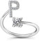 Bungsa P Ring Buchstabe - BUCHSTABEN RING silber mit Kristallen - biegbarer Fingerring/Zehenring Toering für Damen, Kinder & Herren