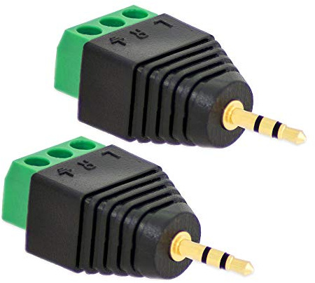 2X Klinken Stecker 2,5 mm Adapter > Terminal Block 3-Pin Schraub Klemmen Vergoldet