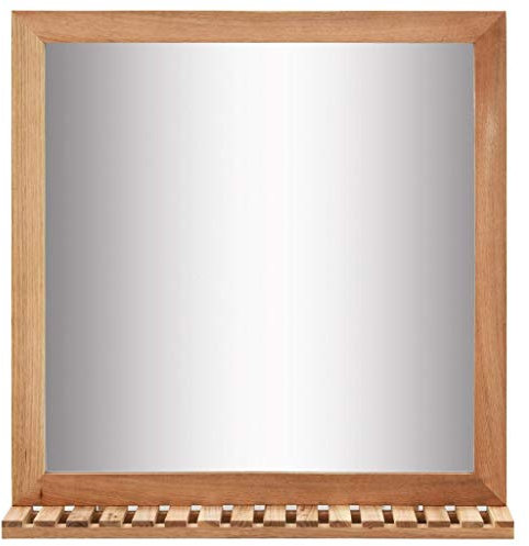 PETSOLA Kstyhome Bois de Noyer Massif Miroir de Salle de Bain Miroir Mural Miroir avec Etagère et Cadre Maison Intérieur Toilette Salle d'eau