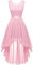 Berylove Vintage Robe de Cocktail Pin Up High Low en Dentelle Mousseline pour Mariage Soirée Bal Jupe Asymétrique sans Manche avec Ceinture 35 Pink S
