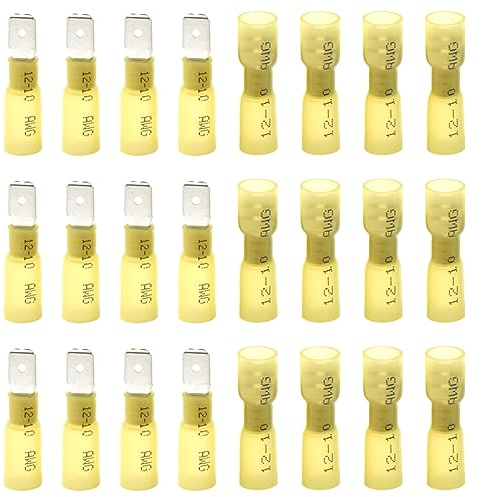 CEEYSEE Kabelschuhe x 100 -Männlich Kabelstecker x50 / Weiblich Kabelstecker x50 Flachsteckhülsen - Isolierte Schrumpfverbinder Quetschverbinder - für 4.0–6.0 mm² Kabel(Gelb/DRSY)