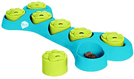 Iquities Dog Puzzle Treat Dispenser, Bone Hide Brain Training Dog Slow Feeder, IQ Interactive Toy for Dogs,Blue & Green