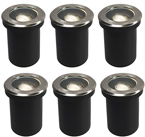 Qazqa - Modern 6er Set Outdoor Bodenstrahler Außen Befahrbar Edelstahl I nickel matt IP65 - Delux I Außenbeleuchtung - Edelstahl Rund - LED geeignet GU10