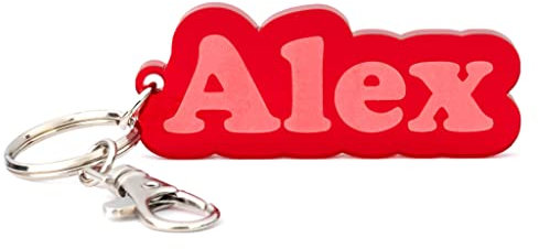 Wanapix | Llavero Personalizado con Nombre | Un Toque Único a tus Llaves | Metacrilato Rojo | Hasta 12 Caracteres para tu Nombre, Texto o Palabra | Perfecto para Llevar en tu Mochila o Bolso