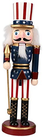 Amosfun Patriotic Nutcracker Wooden Nutcracker Figurine Uncle Nutcracker Soldier Statues 4th of July Tabletop Ornament for Indepedence Day Home Decor 25cm