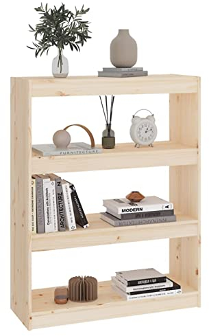 Gecheer Bücherregal, Raumteiler mit 3 Fächern, Wandregal Standregal Aktenregal Raumtrenner Büroregal Regal Massivholz Kiefer 80x30x103,5 cm