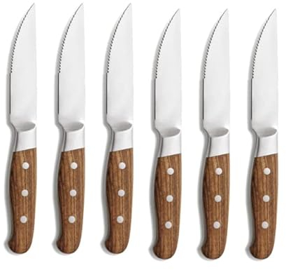 Comas 6er Set Steakmesser Holzgriff Edelstahl Steakbesteck Grillbesteck Messer Messerset Pizzamesser Silber Braun Aconcagua Chuleteros HQ matt