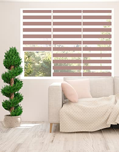 Zebra Blind - Day and Night Roller Blind, Aluminium Frame, Dual Layer Striped Fabric Modern Elegant Window Blind, Easy Clean, Light Control Privacy 145 cm Drop, Pink, (220cm Width)