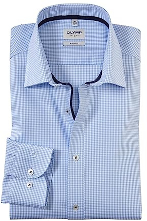 OLYMP Level Five Body fit Hemd Langarm Stretch Twill Karo blau