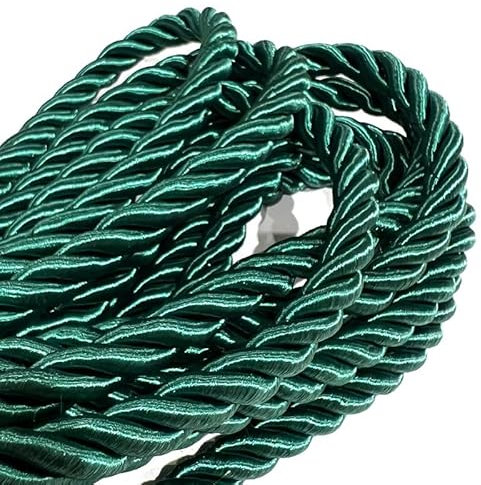 10mm Green Metallic Rope Twisted Cord Strong All Purpose Rope Soft Cotton Polyester Blend 3 Strand Cord Rope for Crafting Upholstery Trim Curtain Tieback Decoration (10mm - Green - 3 Meters)