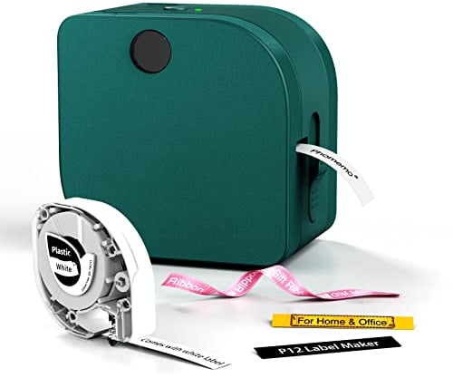 Phomemo P12 Etikettendrucker Bluetooth, Mini labelmaker Beschriftungsgerät selbstklebend, Thermo Etikettiergerät Kompatibel with iOS & Android, labeldrucker für Zuhause und das Büro-Dunkelgrün