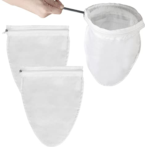 3pcs Ultra Fine Mesh Strainer Bag, 10.6 x 7.87 Reusable Strainer Bag with Zipper Sieve Cloth Strainer Filter Bag Nut Milk Bags with Stainless Steel Frame and Handle for Juicing Coffee Cooking