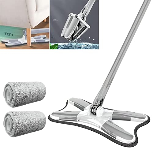 WANWEN Fregona de Limpieza Ajustable giratoria de 360, Trapeador de Piso de Microfibra Tipo X, Fregona giratoria telescópica para Limpiar Paredes, techos, Ventanas