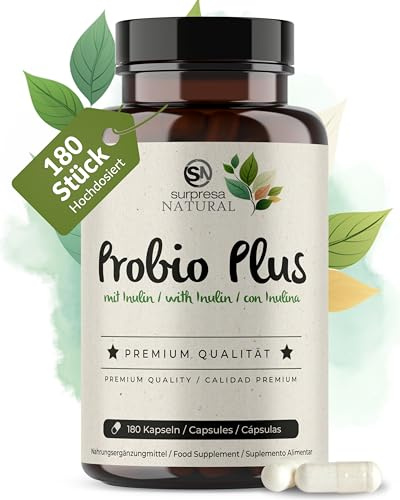 Probio Plus Complex Inulina 180 cápsulas con recubrimiento entérico con 20 mil millones de ufc por dosis diaria, bacterias lácticas, bifidobacterias para la flora intestinal en altas dosis.