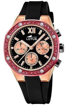 LOTUS Montre Femme Analogique en Caoutchouc Noir | Mouvement à Quartz Chronographe, Verre Minéral Haute Résistance, Étanche 5 ATM, Special Prices 18877/1