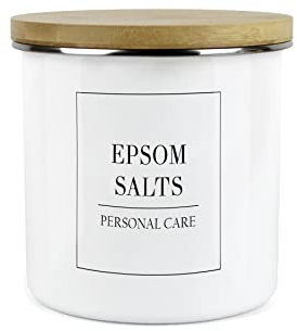 Minimalist Range Epsom Salts Storage Canister - White Metal Enamel Kitchen And Bathroom Storage Container