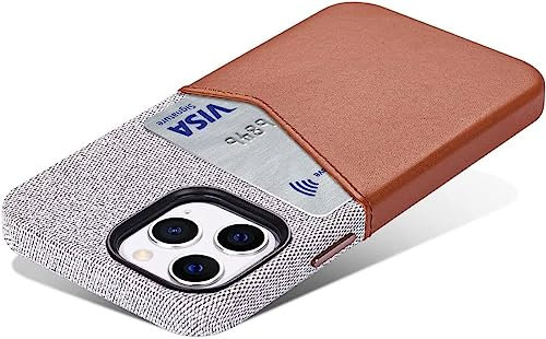 HAOBOBRO Combo Series - iPhone 14 Pro Hülle | Schutzhülle mit Kartenfach für Ausweise oder Kreditkarten - iPhone 14 Pro Handyhülle | Handgefertigtes Case aus Gewebe und Leder - Ledercase in Braun