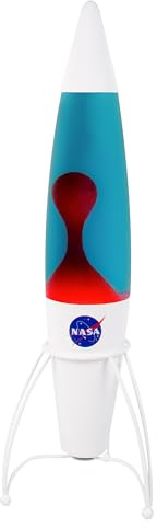 Fizz Creations NASA Inspired Rocket Lamp. Matte-Finish Space Decor Lamp with Blue Liquid & Red Wax. 43cm/17-inch Tall. Mains Powered. Includes 1 x R39 E14 25W Bulb. NASA Inspired Space Merchandise.