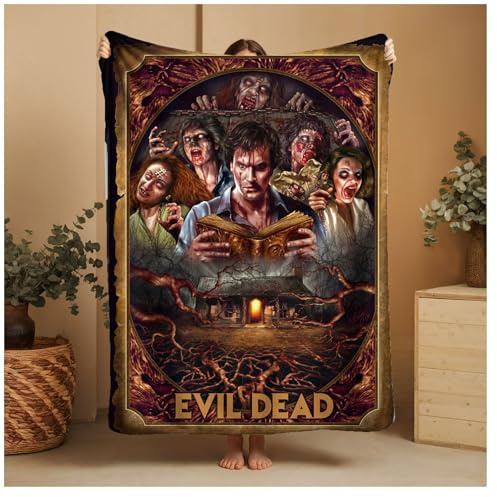 Evil Dead Necronomicon Fleecedecke, Horror-Tagesdecke, weicher Bettüberwurf, Wandteppich, Horror-Filmkunst von Peter Panayis – 155 x 279 cm