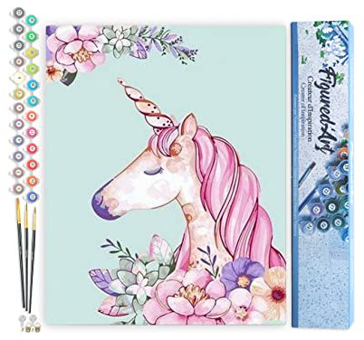 Figured'Art Peinture par Numéro Adulte Licorne rose - Activité Manuelle Kit de Loisir Créatif DIY Numéro d'Art Complet - 40x50cm sans châssis en bois