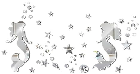 DDKY 1 Satz Meerjungfrau Wandspiegel Spiegel Wandaufkleber Runde Kreis Spiegel Home Acrylspiegel DIY Deko Wandtattoo für Zuhause Wohnzimmer Schlafzimmer Korridor Dekoration (1)