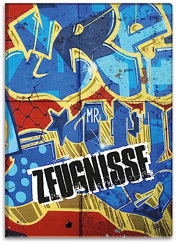 itenga Zeugnismappemit Motiv DIN A4 Dokumentenmappe Zeugnisse - für Kinder Jugendliche Schüler Mädchen (Grafitti)