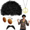 YEAPEAK 70er Jahre Bekleidung Herren,80er Jahre Outfit Herren,Hippie Kostüm Herren,Hippie Kostüm,Afro Perücke Für Cosplay Halloween Kostüm Thema Party