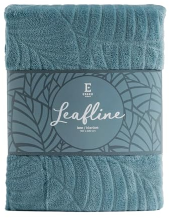 ESSEX - Kuscheldecke Leafline, 150 x 200 cm, Decke, 100% Polyester, Sofadecke, Blätter - Blau