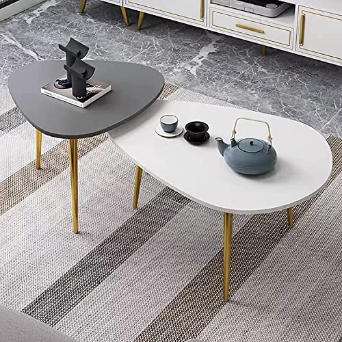 Table Basse gigogne en Bois, Ensemble de 2, Table gigogne de Salon, Tables d'appoint créatives pour canapé/Balcon/Chambre à Coucher, Pieds en métal doré avec Repose-Pieds réglable (Couleur :