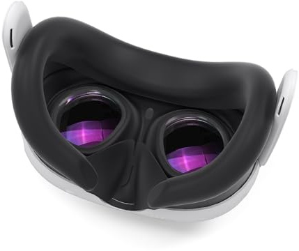 Kuejct Design Face Pad Cover for Quest 3, Face Cushion Cover with Light Blocking Nose Pad, Washable VR Silicone Accessories Compatible with Quest 3(Black)