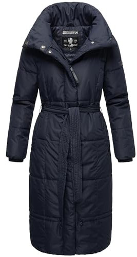 Navahoo Damen Wintermantel Warmer Steppmantel extralang mit Gürtel Mirenaa Navy Gr. L