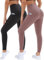 DDOBB 2er Pack Sport Leggings Damen High Waist Sportleggins Damen Lang Mit Taschen Gym Leggins Blickdicht Schwarz Sporthose Elastische Bauchweg Yogahose Fitness Laufhose(Schwarz+Rosa,L-XL)