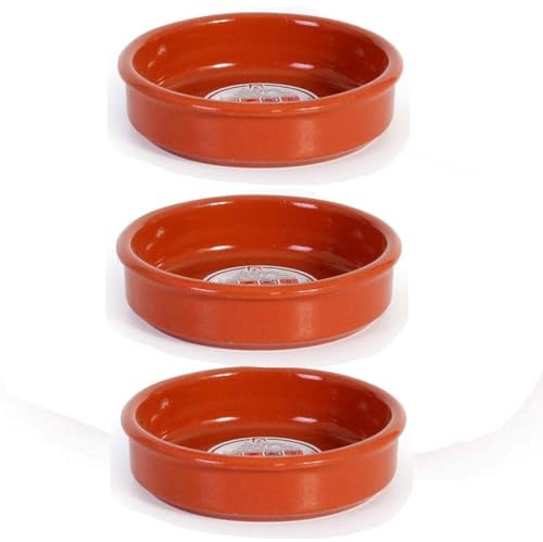 Tradineur - Pack de 3 cazuelas Redondas de Barro - Aptas para vitro y Horno - Ideales para guisos y asados caseros – Ø 14 cm