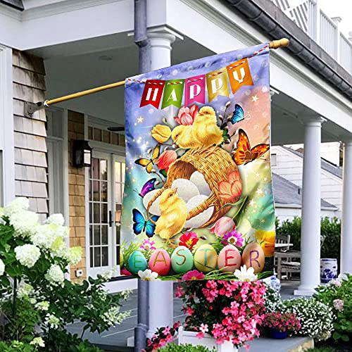 Feiertage Flags Langlebig House Sign Verblassen Beständig Dekorative Fahnen Décor Für Outdoor Yard Festival Frohe Ostern-Küken-Flagge 30x45cm