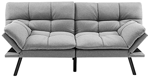 RELAX4LIFE Klappsofa mit Schlaffunktion, Klappbares Schlafsofa, Couch mit Verstellbarer Rückenlehne Armlehnen, Sofabett mit Liegefläche von 182 x 106,5 cm, Sofa für Wohnzimmer Gästezimmer (Grau)