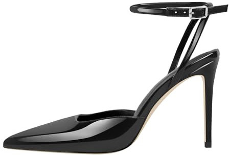blingqueen Damen Spitze Pumps Riemchen High Heels Slingback Riemchenpumps Lack Schwarz 37 EU